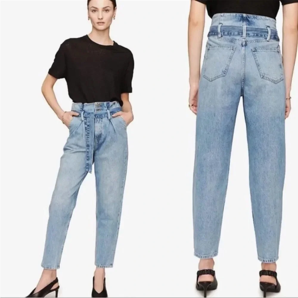 Anine Bing Jeans‎ Everly Paper Bag Waist High Rise Denim Women's Size 25 Blue